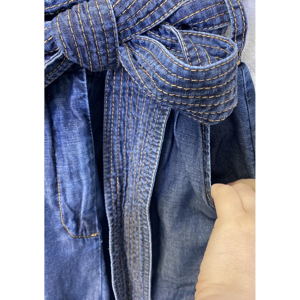 Anthropologie Pilcro Belted Denim Romper Sz 0 Shorts Wrap Tie Waist Blue‎
